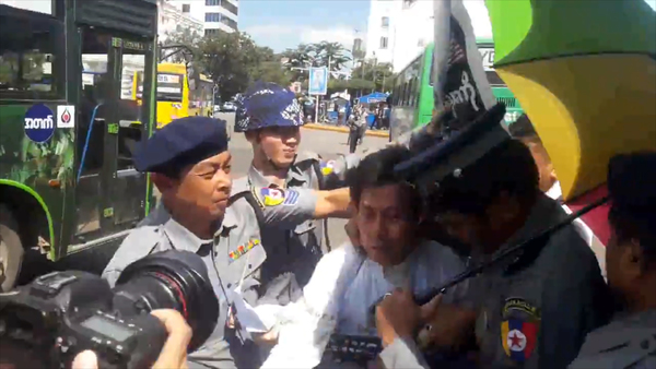 Myanmar Police Violently Arrest Solo Protester