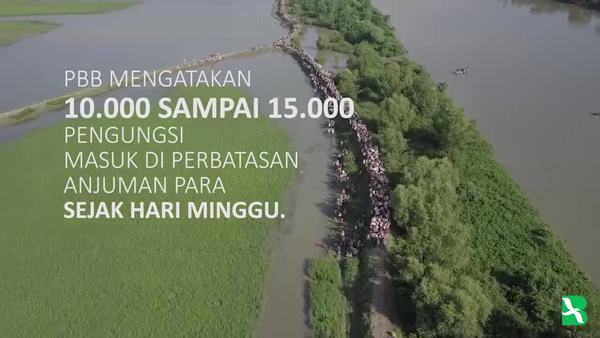 Pengungsi Rohingya Memasuki Bangladesh Dilihat dari Udara 