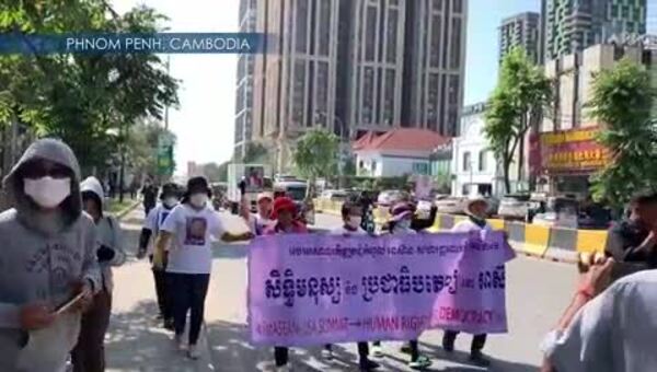 Activists march in Phnom Penh ahead of Southeast Asian nations’ summit