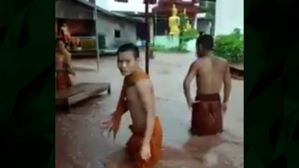 Flooding Inundates Buddhist Temple in Laos