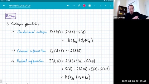 Thumbnail for entry MATH 595 Quantum channels II: Tuesday, April 20