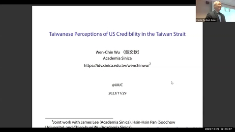 Thumbnail for entry CEAPS/IGI China and the World Series: Wen-Chin Wu &quot;Taiwanese Perceptions of US Credibility in the Taiwan Strait&quot;