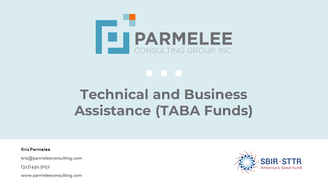 Thumbnail for entry SBIR/STTR Webinar: TABA Funds &amp; How to Use Them