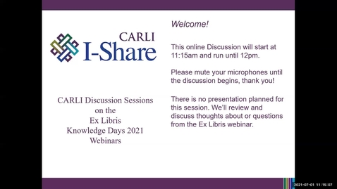 Thumbnail for CARLI Discussion, Ex Libris Knowledge Days: Fundamentals of Sets and Jobs