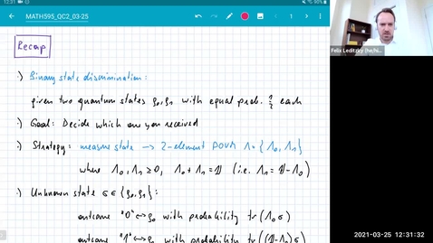 Thumbnail for entry MATH 595 Quantum channels II: Thursday, March 25