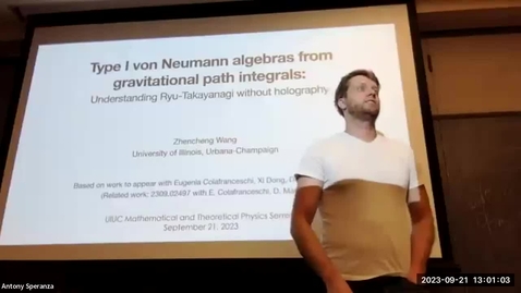 Thumbnail for Zhencheng Wang - Type I von Neumann algebras from gravitational path integrals