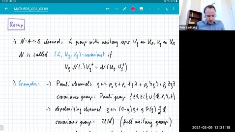 Thumbnail for entry MATH 595 Quantum channels I: Tuesday, Mar 9