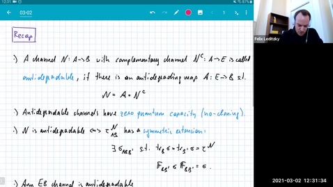 Thumbnail for entry MATH 595 Quantum channels I: Tuesday, Mar 2