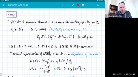 Thumbnail for entry MATH 595 Quantum channels I: Thursday, Mar 11