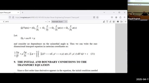 Thumbnail for Lecture 29 Spring 2025-NPRE 402-Nuclear Power Engineering Dr Magdi Ragheb-Sections D3, D4, ONL