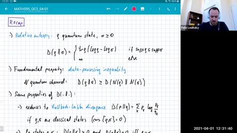 Thumbnail for entry MATH 595 Quantum channels II: Thursday, April 1