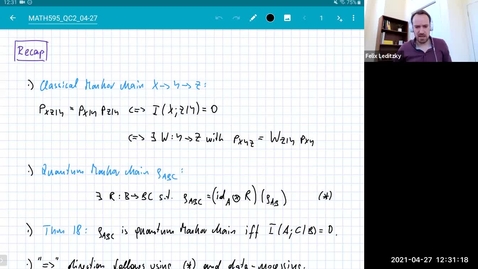 Thumbnail for entry MATH 595 Quantum channels II: Tuesday, April 27