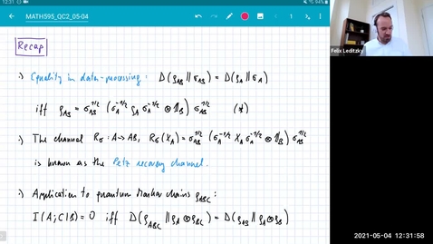 Thumbnail for entry MATH 595 Quantum channels II: Tuesday, May 4