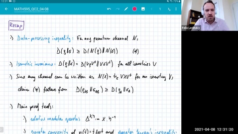 Thumbnail for entry MATH 595 Quantum channels II: Thursday, April 8