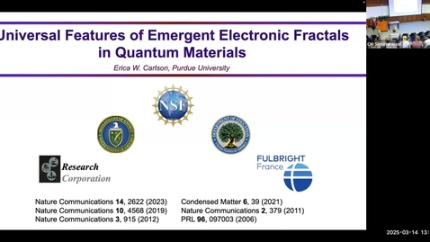 Thumbnail for Condensed Matter Seminar - Erica Carlson, Purdue University