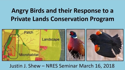 Thumbnail for NRES 500 Spring 2018 - Shew - Angry birds and their response to a private lands conservation program