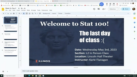 Thumbnail for entry Stat 100 5-3-23 Lecture (Week 16, Day 2)