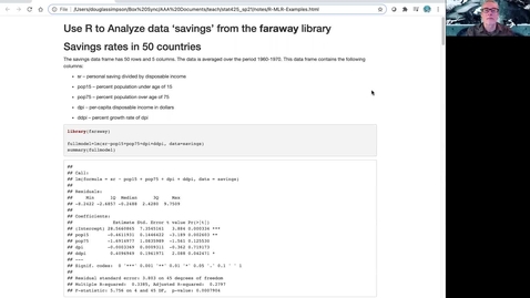 Thumbnail for STAT 425 Week 04 - R Computations for Analysis of Savings Data