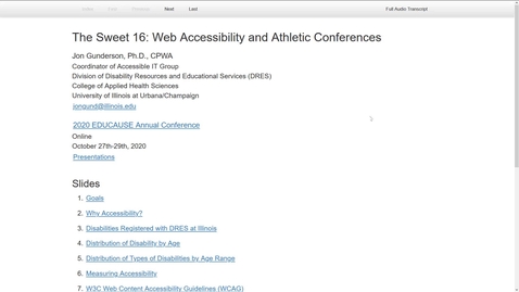 Thumbnail for 2020 Educause - Sweet 16: Web Accessibility and Atheletic Conferences