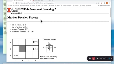 Thumbnail for CS 440 (Fall 2020) Reinforcement Learning 2