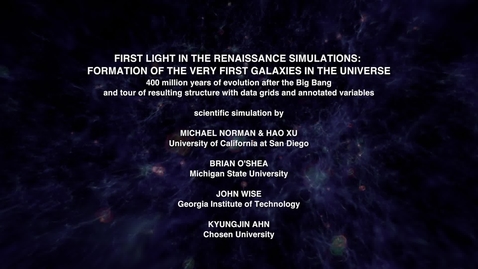 Thumbnail for First Light in the Renaissance Simulations: Formation of the Very First Galaxies in the Universe [variables w/grids &amp; labels]