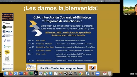Thumbnail for CLIA: Inter-Acción Comunidad-Biblioteca Programa de minicharlas--Dec 2, 2020