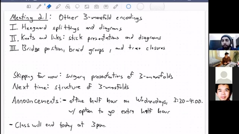 Thumbnail for Meeting 2.1: Heegaard splittings of 3-manifolds