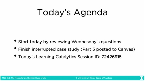 Thumbnail for MCB 150 Class Period Friday, September 23, 2022