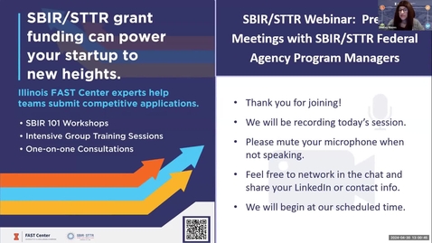 Thumbnail for SBIR/STTR Webinar: Prepare to Meet with Agency Program Managers
