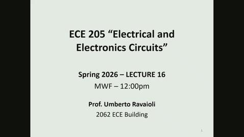 Thumbnail for ECE 205 Spring 2026 - Lecture 16