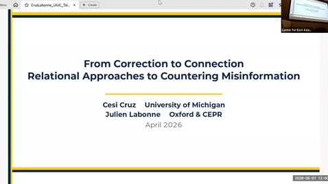 Thumbnail for CEAPS Speaker/Political Science Workshop | "From Correction to Connection: Relational Approaches to Countering Misinformation”| Cesi Cruz (University of Michigan)