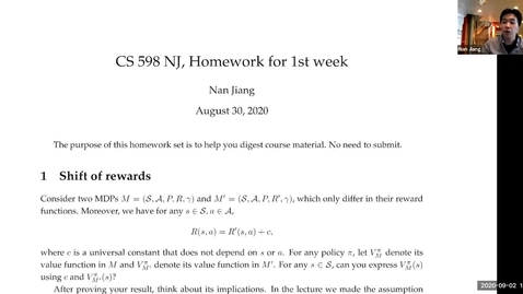 Thumbnail for CS 598 Stat RL (F20) 9/2