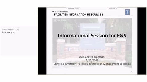 Thumbnail for ARCHIBUS Web Central Update Session for F&amp;S Users - Wednesday, January 25, 2017
