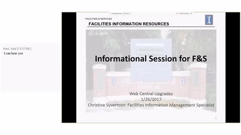 Thumbnail for entry ARCHIBUS Web Central Update Session for F&amp;S Users - Wednesday, January 25, 2017