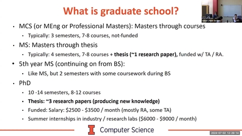 Thumbnail for Illinois Computer Science Lunch and Learn:  Grad School 101 &amp; Career Paths with a MS or PhD
