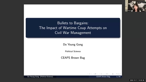 Thumbnail for CEAPS Brown Bag | "Bullets to Bargains: The Impact of Wartime Coup Attempts on Civil War Management" | Do Young Gong (4/24/2024)