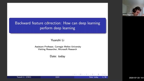Thumbnail for Backward feature correction: How can deep learning perform deep learning; Yuanzhi Li, IDS2 seminar series