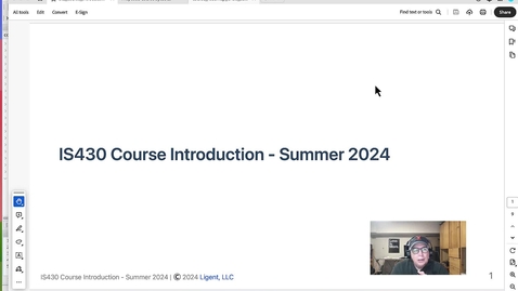 Thumbnail for entry Lecture: IS430 - Course Introduction - Summer 2024