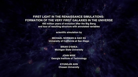 Thumbnail for First Light in the Renaissance Simulations: Formation of the Very First Galaxies in the Universe [variables w/labels]