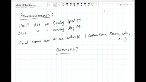 Thumbnail for Apr 23 — NP-hardness: Vertex Cover to Subset Sum, why bother, choosing which problem to reduce from