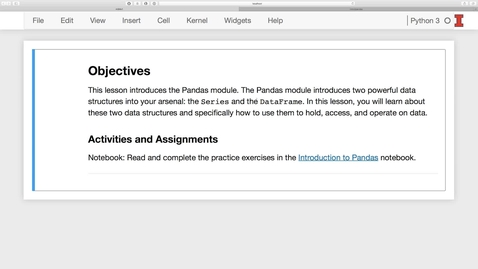 Thumbnail for entry Introduction to the Pandas Module