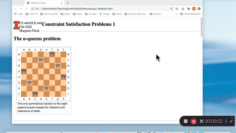 Thumbnail for CS 440 (Fall 2020) Constraint Satisfaction 1