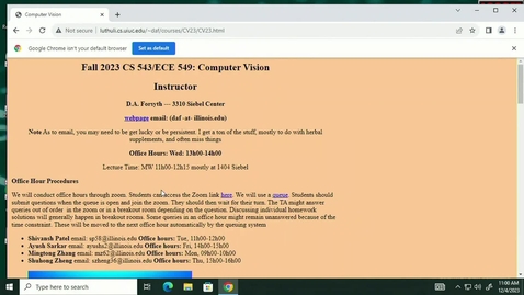 Thumbnail for Computer Vision (CS 543 A) Fall 2023