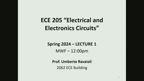 Thumbnail for entry ECE 205 Lecture 1 - Spring 2024