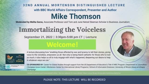 Thumbnail for Immortalizing the Voiceless (32nd Annual Mortenson Distinguished Lecture)
