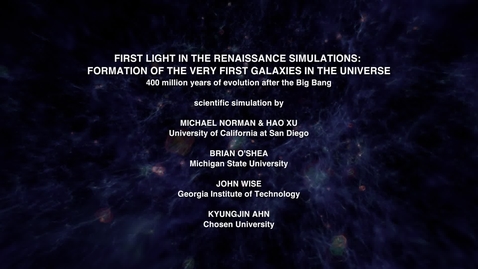 Thumbnail for First Light in the Renaissance Simulations: Formation of the Very First Galaxies in the Universe [evolution]