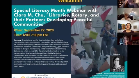 Thumbnail for Libraries, Rotary, and their Partner's Developing Peaceful Communities - Special Literacy Month Webinar on Sept 22, 2020