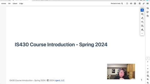 Thumbnail for Lecture: IS430 - Course Introduction - Spring 2024