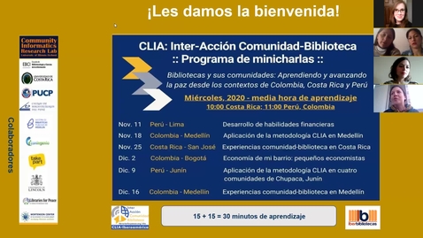 Thumbnail for CLIA: Inter-Acción Comunidad-Biblioteca Programa de minicharlas--Nov 18, 2020