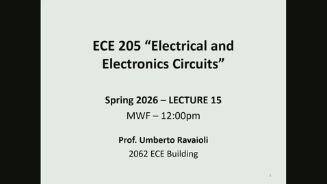 Thumbnail for ECE 205 Spring 2026 - Lecture 15